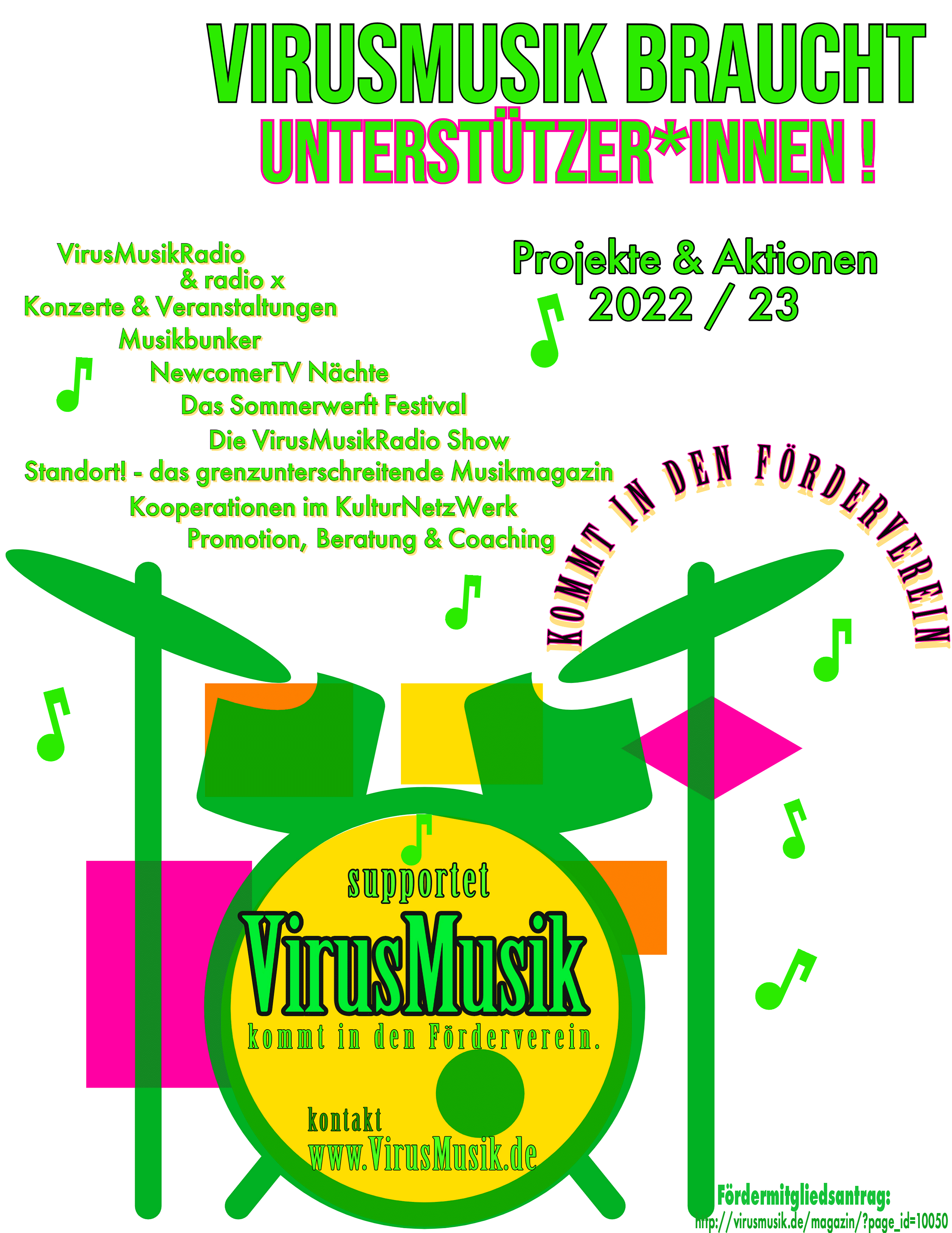 VirusMusik braucht Unterstützer*innen!!!! Projekte & Aktionen 2022 / 2023.
