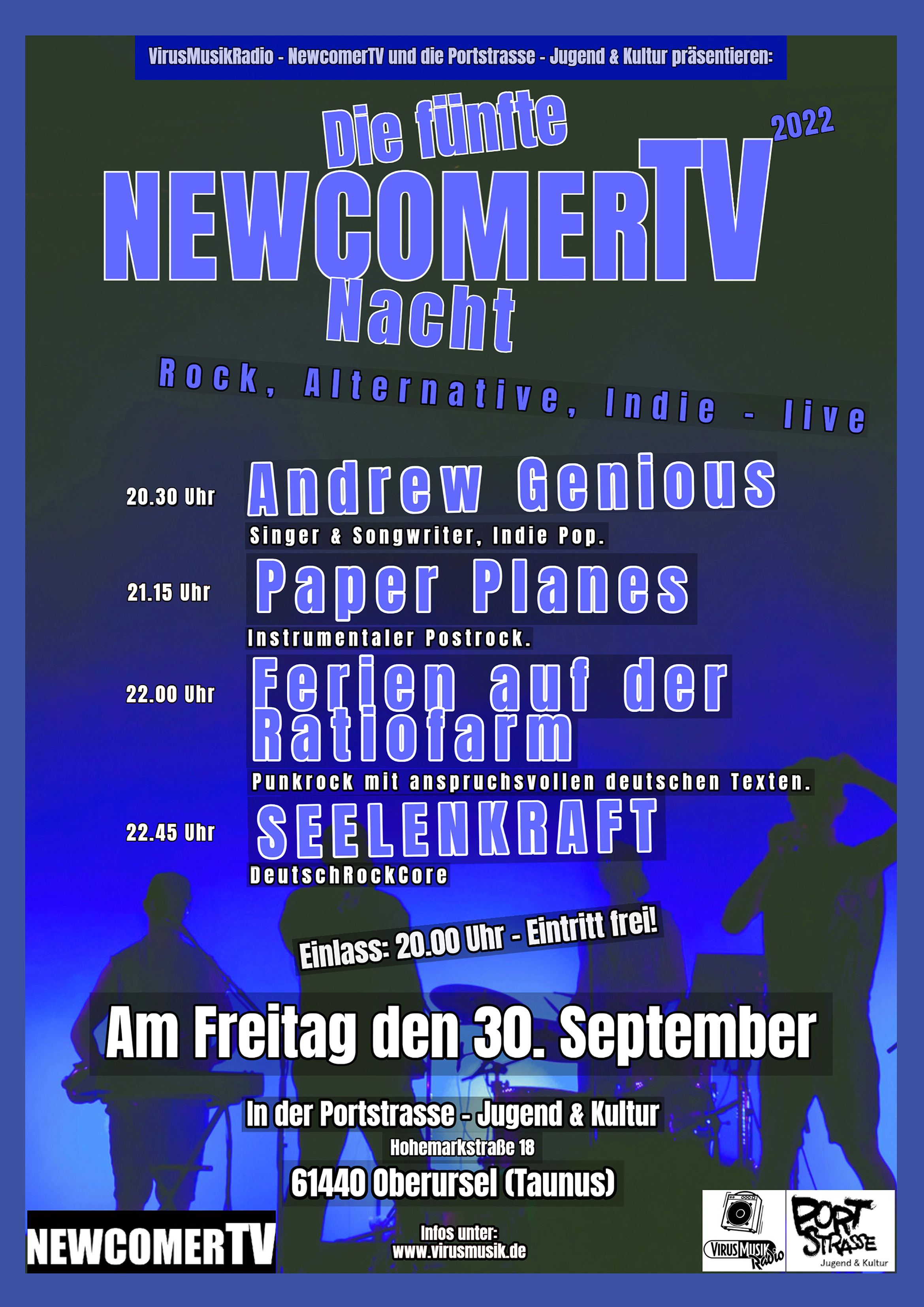Die fünfte NewcomerTV Nacht 2022 in der Portstrasse Jugend & Kultur.